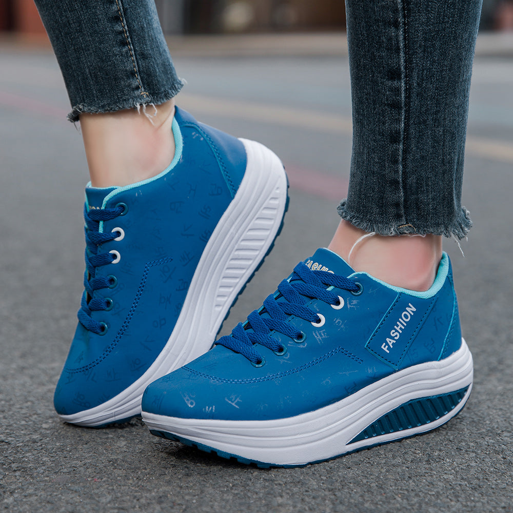 Comfortable Laceup Sneakers Ladies Casual Sports Shoes Breathable Wedge Heel Thick Sole Sneakers 2