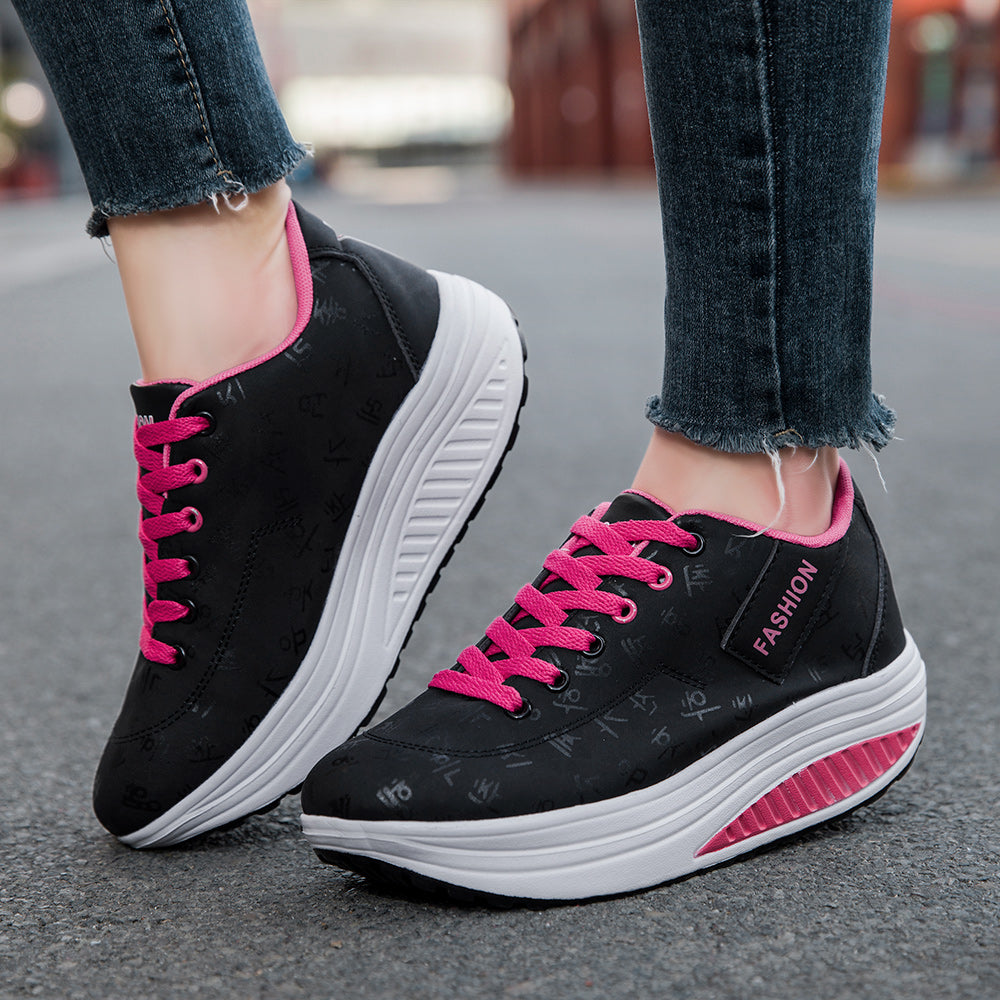Comfortable Laceup Sneakers Ladies Casual Sports Shoes Breathable Wedge Heel Thick Sole Sneakers 1