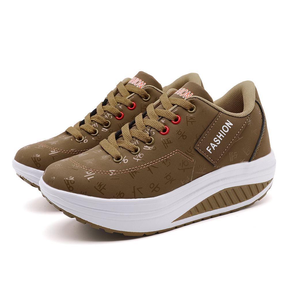Comfortable Laceup Sneakers Ladies Casual Sports Shoes Breathable Wedge Heel Thick Sole Sneakers 3