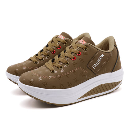 Comfortable Laceup Sneakers Ladies Casual Sports Shoes Breathable Wedge Heel Thick Sole Sneakers 3