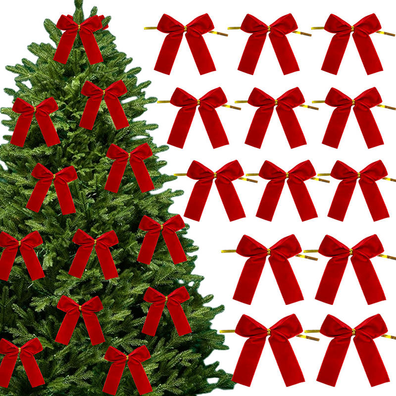 Christmas Bow Red Gold Velvet Mini Tree Bow for Home Decor, Wedding Decor, Navidad New Year Party DIY
