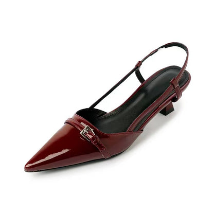 Patent Leather Slip On Pointed Toe Sandals New Summer Womens Dress Shoes Buckle Slingbacks Mid Heel 5