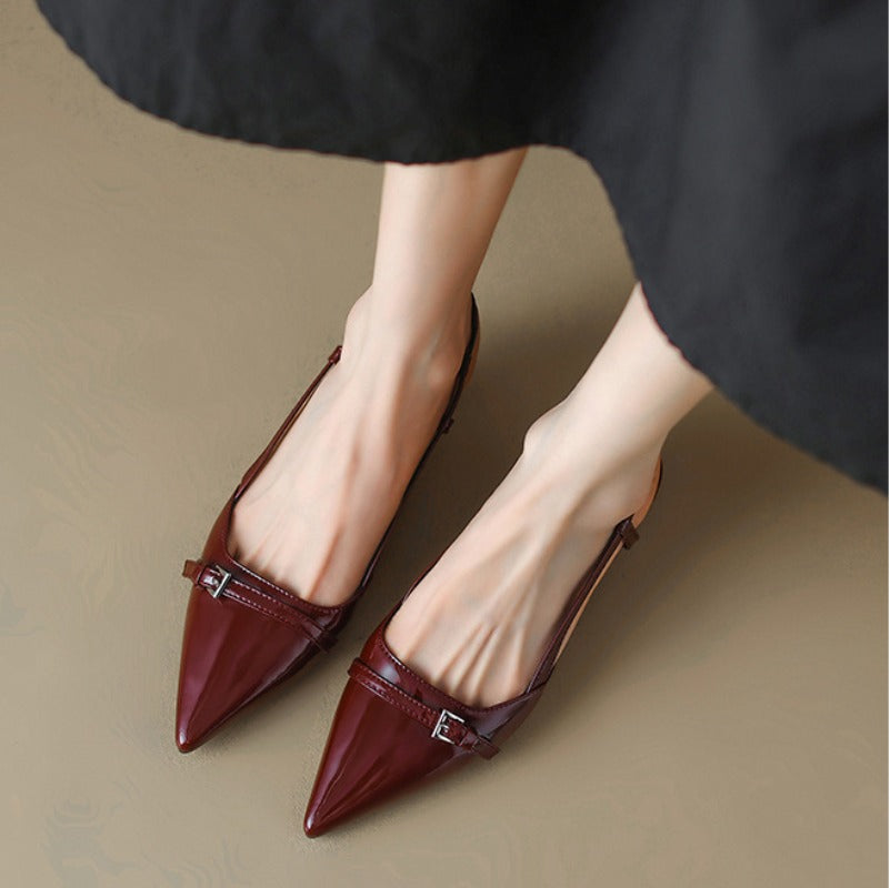 Patent Leather Slip On Pointed Toe Sandals New Summer Womens Dress Shoes Buckle Slingbacks Mid Heel 2