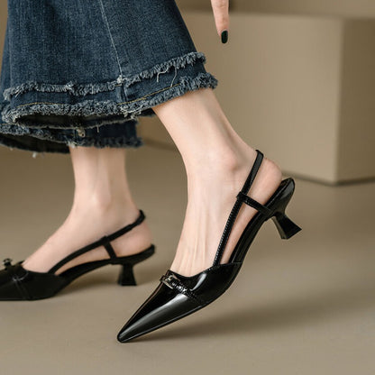 Patent Leather Slip On Pointed Toe Sandals New Summer Womens Dress Shoes Buckle Slingbacks Mid Heel 3