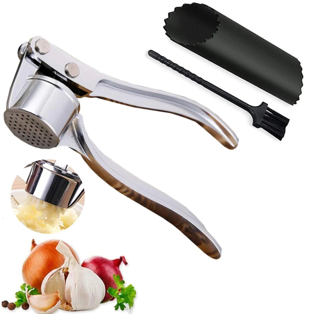 Stainless Steel Garlic Press And Mincer Garlic Peeler And Cleaning Brush Ginger Peeler Household To 1