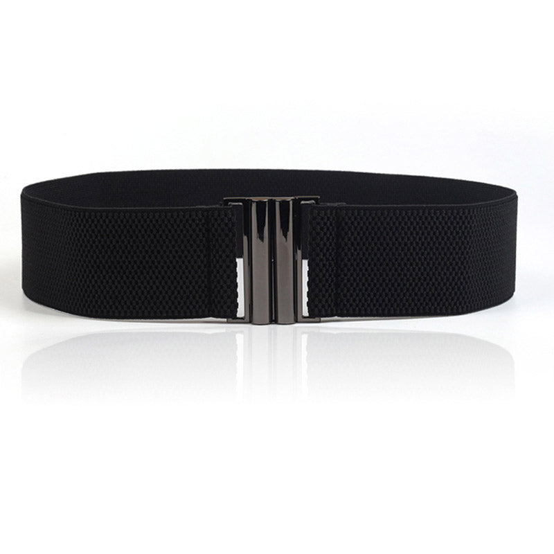 Women Elastic Band Wide Belt, Black Strap, Simple Down Coat Waist Belt, Female Buckle Dress Decoration Accessory