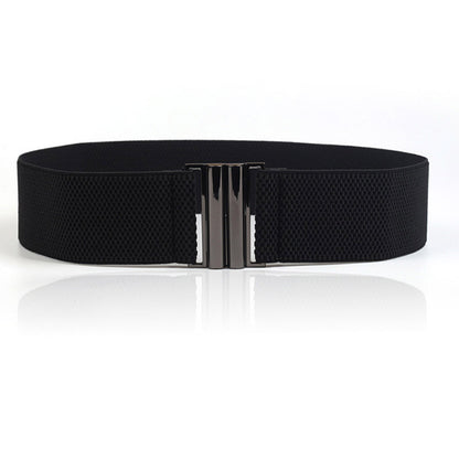 Women Elastic Band Wide Belt, Black Strap, Simple Down Coat Waist Belt, Female Buckle Dress Decoration Accessory