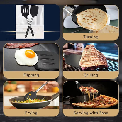 Silicone Spatula Set, Heat Resistant Non-Scratch Kitchen Utensils, Perfect for Frying, Baking & Cooking Essentials, Dish