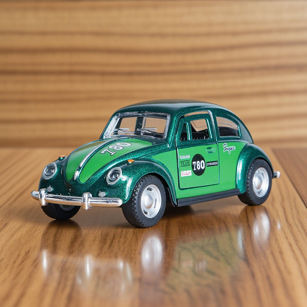 ute Retro Green Beetle Model Car, Pull-Back Mechanism, Openable Doors - Ideal for Boys' Toy and Christmas Gift