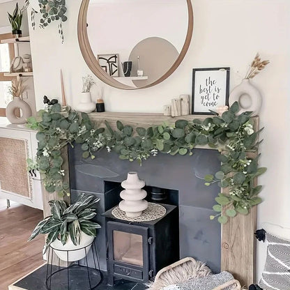 Lush Eucalyptus Garland With White Flowers  708 Artificial Greenery For Home Party  Holiday Decor 1