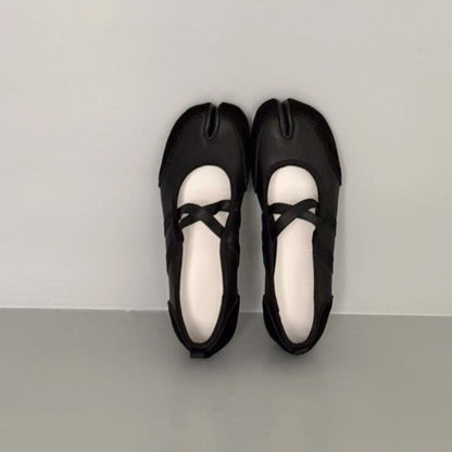 Womens Black Red Silver Ballet Flats Trainers Split Toe Ballerina Sneakers Mary Jane Summer Footwear