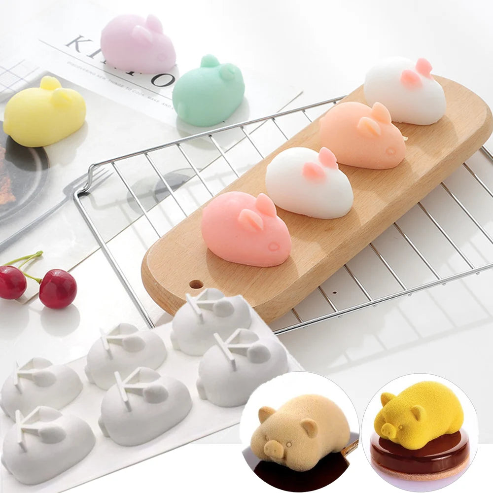 Easter Bunny Piggy Mold, Silicone Jelly Mousse Dessert, Cake Decor Tool for Baking and Candy Making