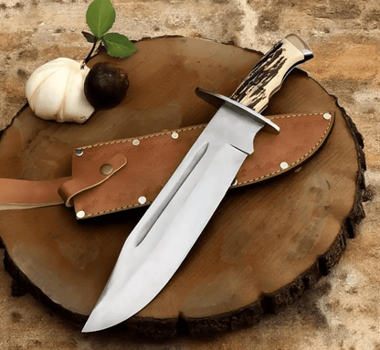 Premium D2 Steel Bowie Knife  15 Collector Blade With Stag Horn Handle  Leather Sheath  Handmade Hu 3