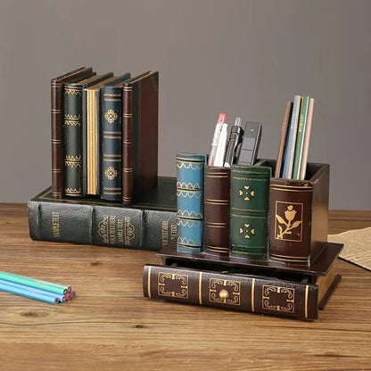 Rustic European Wooden Desk Organizer  Pen Holder Box 2