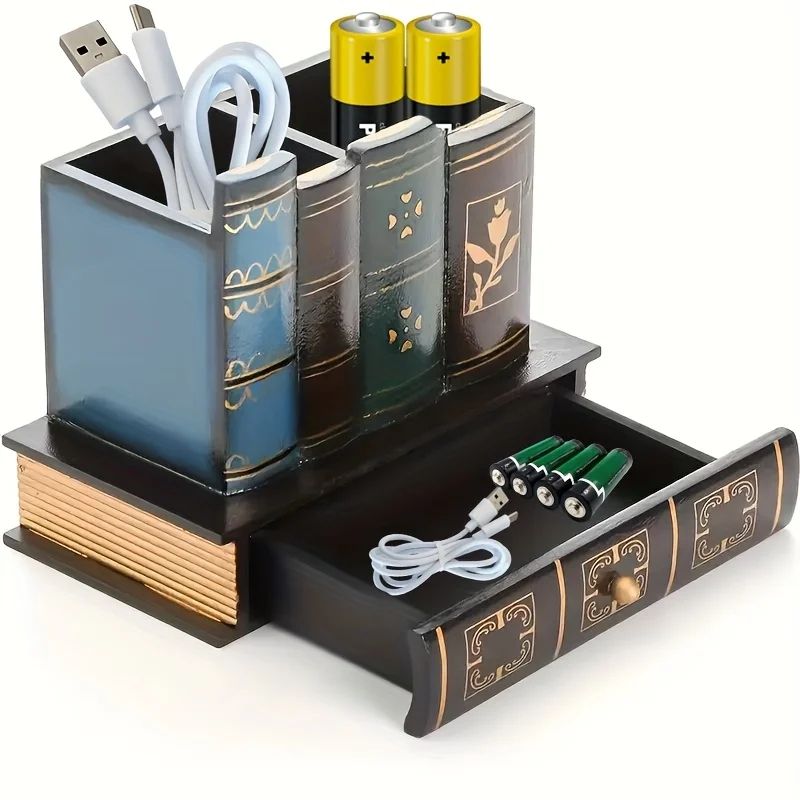 Rustic European Wooden Desk Organizer  Pen Holder Box 3