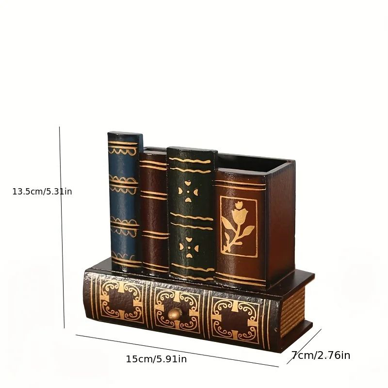 Rustic European Wooden Desk Organizer  Pen Holder Box 5