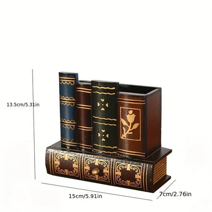 Rustic European Wooden Desk Organizer  Pen Holder Box 5