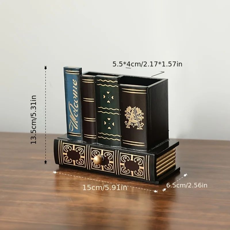 Rustic European Wooden Desk Organizer  Pen Holder Box 6