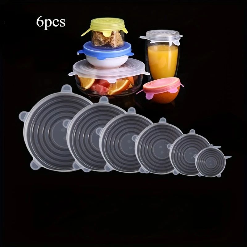 Premium 6Pack Flexible Silicone Bowl Lids  Reusable Microwave  Dishwasher Safe Food Storage Covers 7