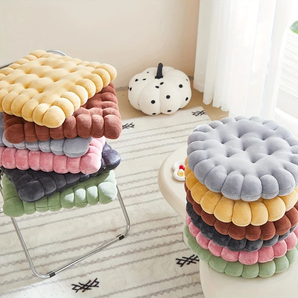 Cozy Biscuit Plush Cushion Chair Pad  Soft CookieStyle Tatami Back Pillow For Decor  Comfort 5