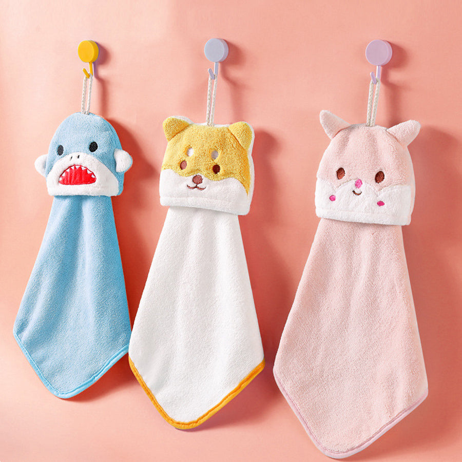Coral Fleece Animal Hand Towels, Hanging Kid's Bath Towel, Super Absorbent Quick Drying Kitchen Towel