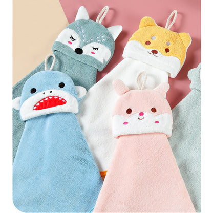 Coral Fleece Animal Hand Towels, Hanging Kid's Bath Towel, Super Absorbent Quick Drying Kitchen Towel
