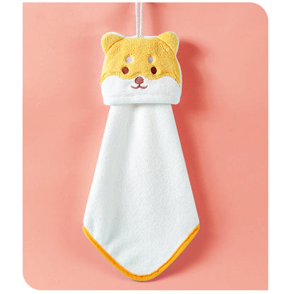 Coral Fleece Animal Hand Towels, Hanging Kid's Bath Towel, Super Absorbent Quick Drying Kitchen Towel