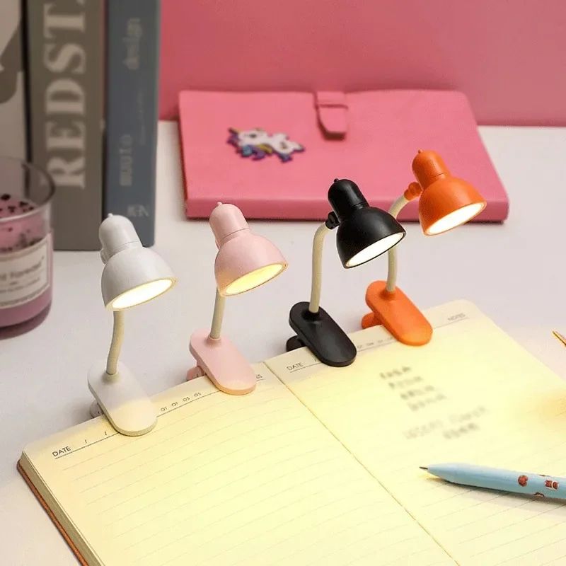 Portable Adjustable Clip Reading Light Battery Powered Mini Table Lamp Yellow