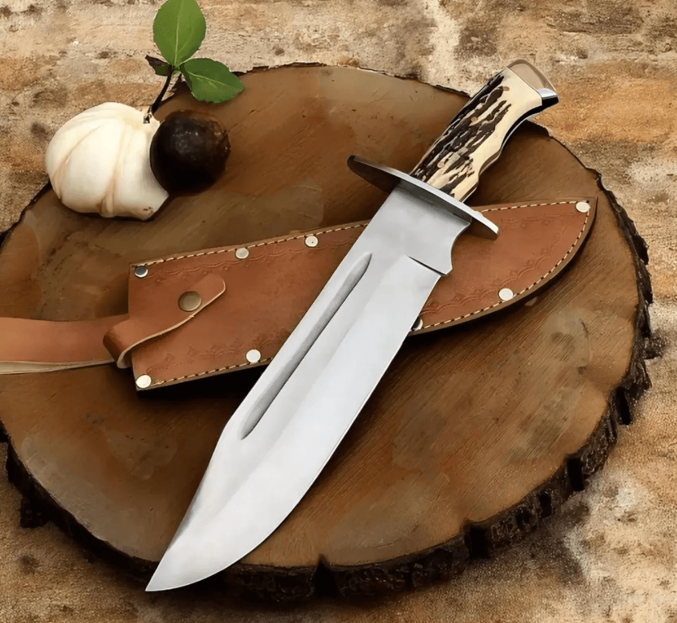 Premium D2 Steel Bowie Knife  15 Collector Blade With Stag Horn Handle  Leather Sheath  Handmade Hu 2