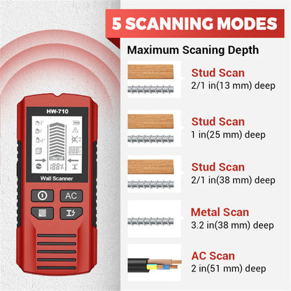 HW710 Multifunctional Metal Wood Detection Function Wall Detector For AC Metal Wood Detect Ceilings 7