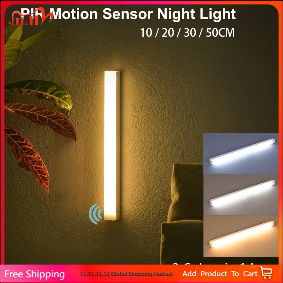 USB Rechargeable Wireless LED Bar Light with Motion Sensor Magnetic Cabinet Night Lamp