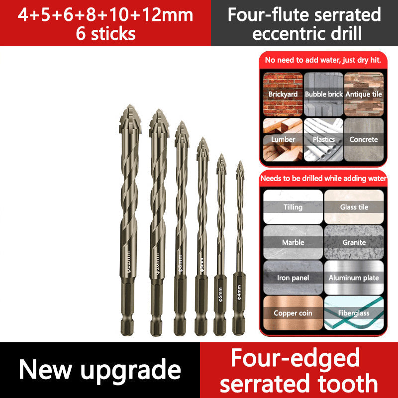 High-Strength Serrated Eccentric Drill Bit Kit for Ceramic, Glass, Marble and Metal – Upgraded Version