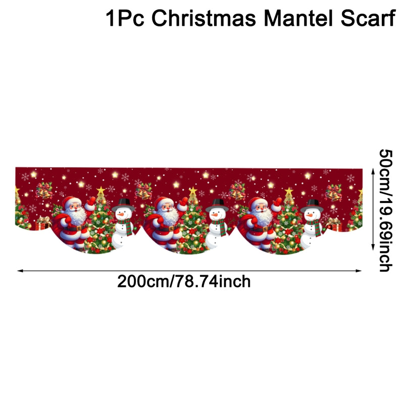 Christmas Fireplace Mantel Scarf Santa, Snowman Tablecloth Christmas, Decorations for Home, Xmas Navidad Gifts New Year