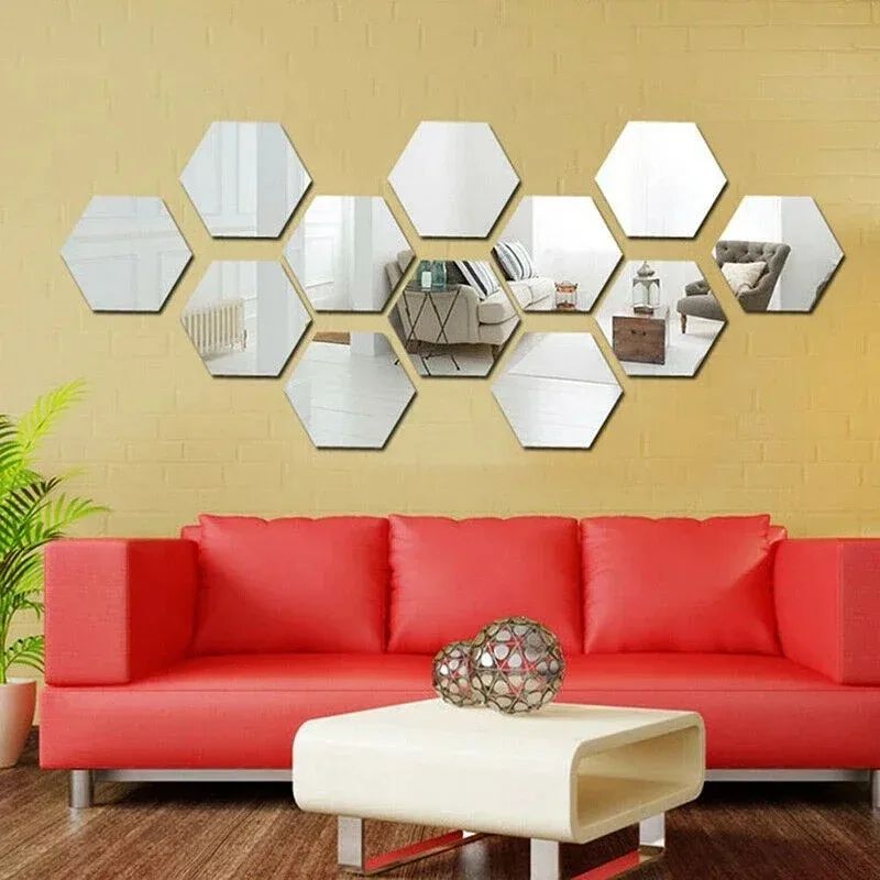 12 Pack Hexagon Acrylic Mirror Wall Stickers DIY Removable Home Decor Art Decals 2