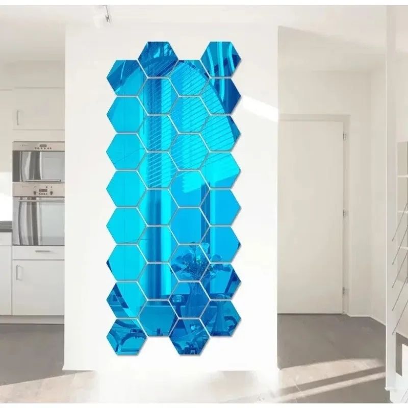 12 Pack Hexagon Acrylic Mirror Wall Stickers DIY Removable Home Decor Art Decals 3
