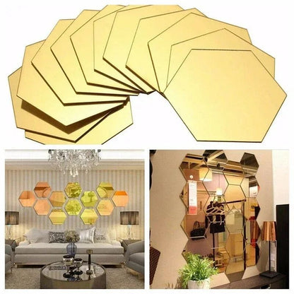 12 Pack Hexagon Acrylic Mirror Wall Stickers DIY Removable Home Decor Art Decals 4