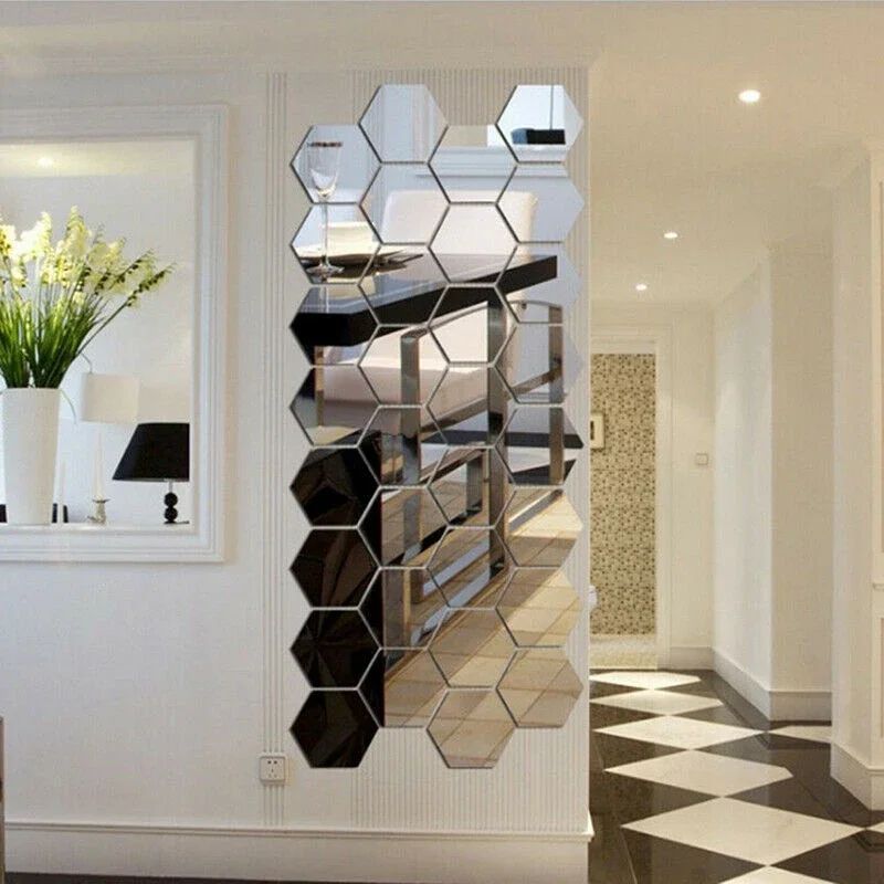 12 Pack Hexagon Acrylic Mirror Wall Stickers DIY Removable Home Decor Art Decals 5