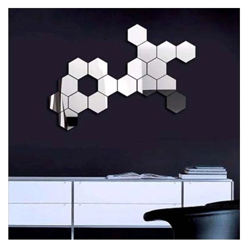 12 Pack Hexagon Acrylic Mirror Wall Stickers DIY Removable Home Decor Art Decals 7