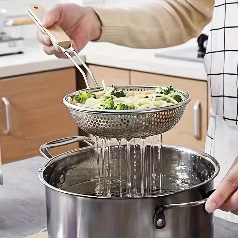 Stainless Steel Skimmer Wooden Handle Fine Mesh Perforated Filter Kitchen Tool For Hot Pot And Grea 1