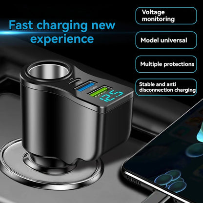 Digital Display Car Charger Dual USB Multifunctional OnetoThree Cigarette Lighter Fast Charging 4