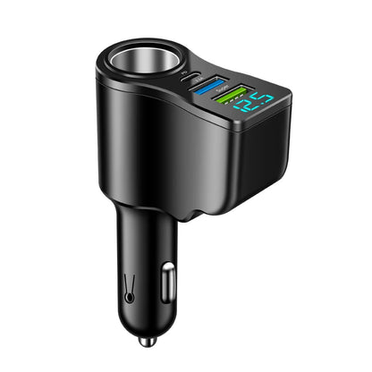 Digital Display Car Charger, Dual USB Multi-functional, One-to-Three Cigarette Lighter, Fast Charging