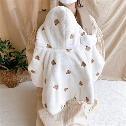 Baby Girl Winter Cloak Embroidered Newborn Coat Coral Velvet Hooded Blanket 1