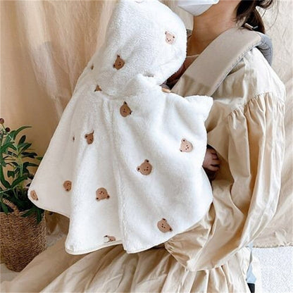 Baby Girl Winter Cloak Embroidered Newborn Coat Coral Velvet Hooded Blanket 2
