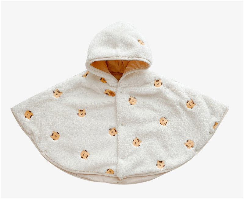 Baby Girl Winter Cloak Embroidered Newborn Coat Coral Velvet Hooded Blanket 5