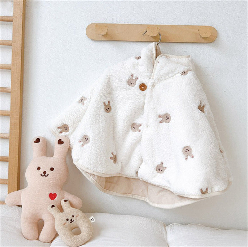 Baby Girl Winter Cloak Embroidered Newborn Coat Coral Velvet Hooded Blanket 6
