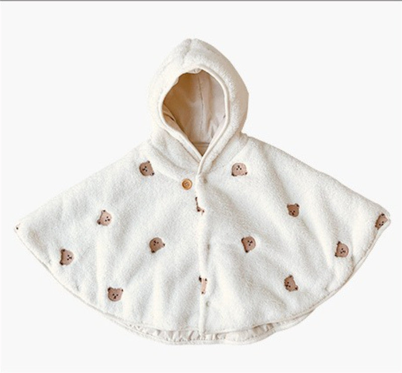 Baby Girl Winter Cloak Embroidered Newborn Coat Coral Velvet Hooded Blanket 7