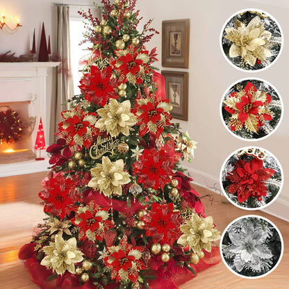 Christmas Glitter Artificial Flowers Christmas Tree Hanging Ornaments Fake Xmas New Year Navidad Gi 4