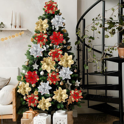 Christmas Glitter Artificial Flowers Christmas Tree Hanging Ornaments Fake Xmas New Year Navidad Gi 3