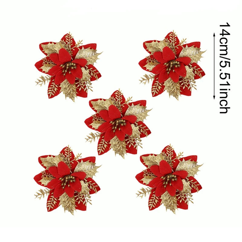Christmas Glitter Artificial Flowers Christmas Tree Hanging Ornaments Fake Xmas New Year Navidad Gi 7