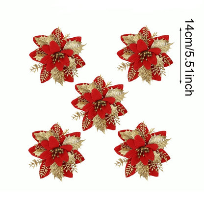 Christmas Glitter Artificial Flowers Christmas Tree Hanging Ornaments Fake Xmas New Year Navidad Gi 7